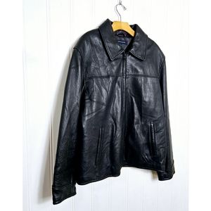 Tommy Hilfiger Black Genuine Leather Coat Jacket Mens Plaid Flannel Lined Size L